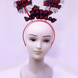 Happy Birthday Yazılı Püsküllü Neon Kırmızı Renk Doğum Günü Tacı 22x19 Cm