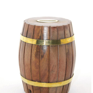 Pirinç Ahşap Fıçı Kumbara 12.5 Cm Wb535